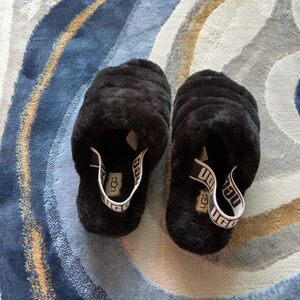 UGG Black Fluffy Sandals